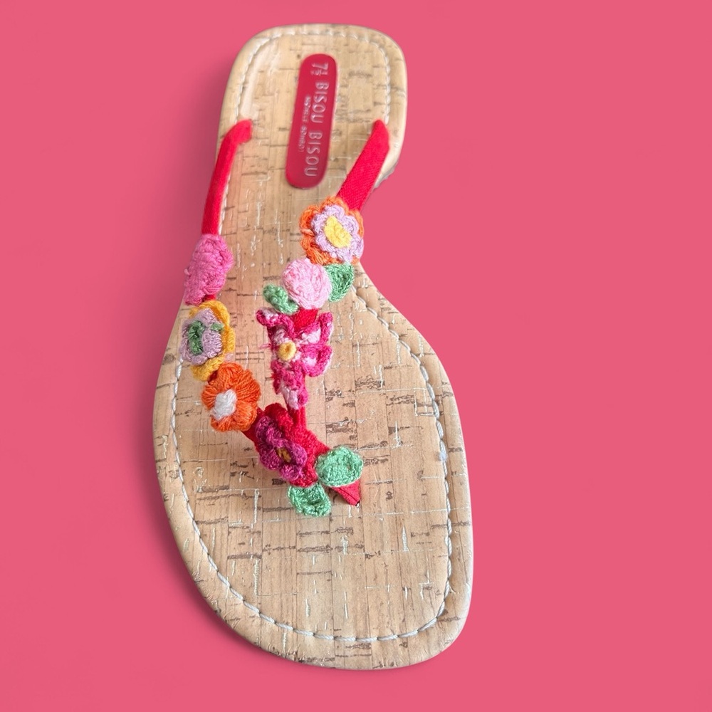 Bisou Bisou Vibrant Floral Cork Sandals. Sz 7 1/2